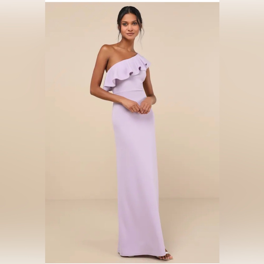 Last Forever Lavender One-Shoulder Ruffle Maxi Dress